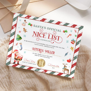 Certificat officiel de la liste de Noël de père No