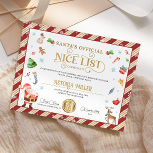 Certificat officiel de la liste de Noël de père No