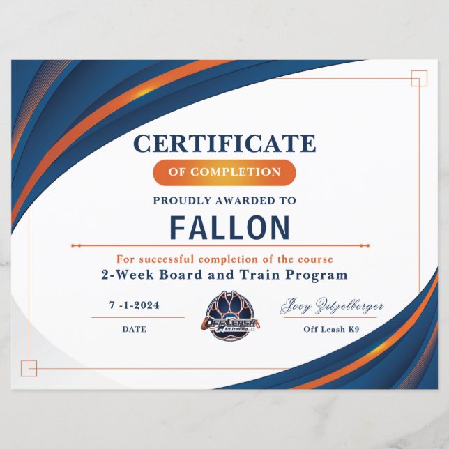 Certificat OLK9 #1 (Devant)