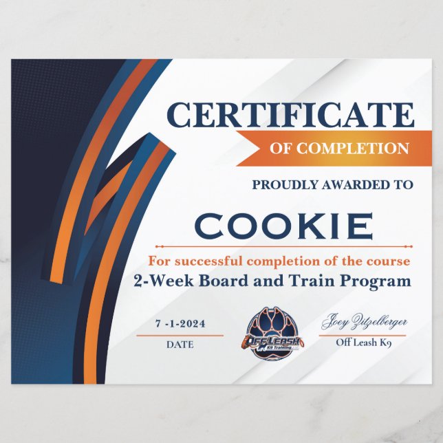 Certificat OLK9 #3 (Devant)