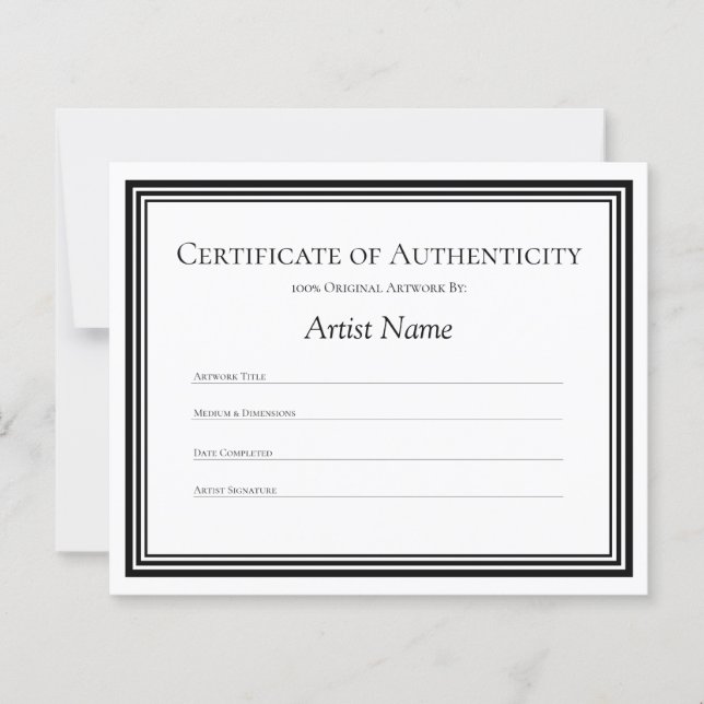 Certificat papier personnalisé d'authenticité Art (Devant)