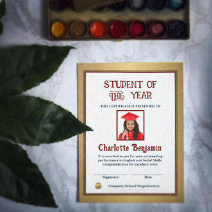 Certificat photo de l'étudiant de l'année Personna