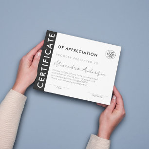 Certificat Prime Modern Black White Logo d'entrepr