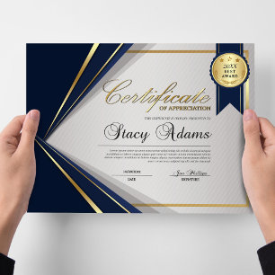 Certificat professionnel de diplôme Bleu & Or