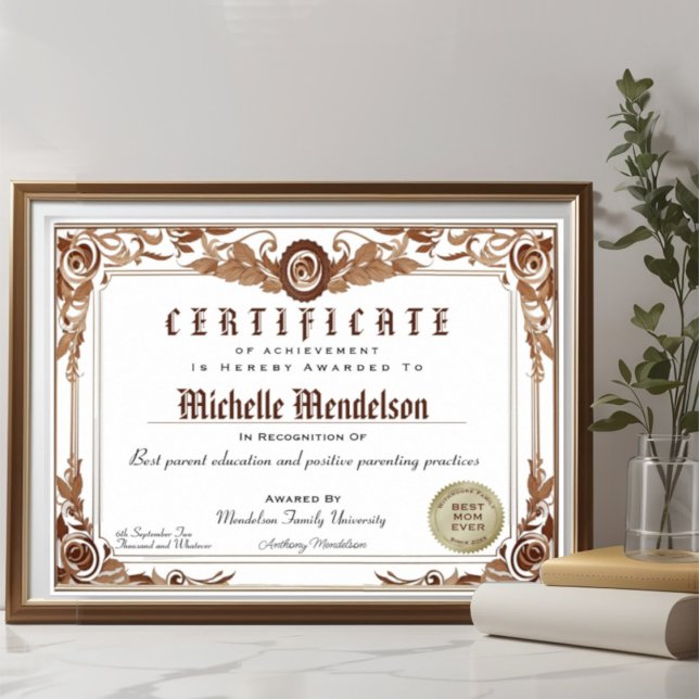 Certificat professionnel de faux diplôme classique (Cute and elegant floral frame border certifique diploma.)