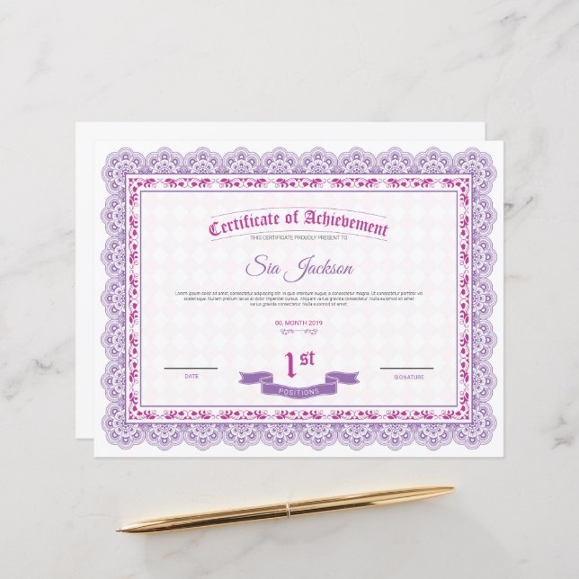 Certificat professionnel de Modèle de réussite (Devant/Arrière en situation)