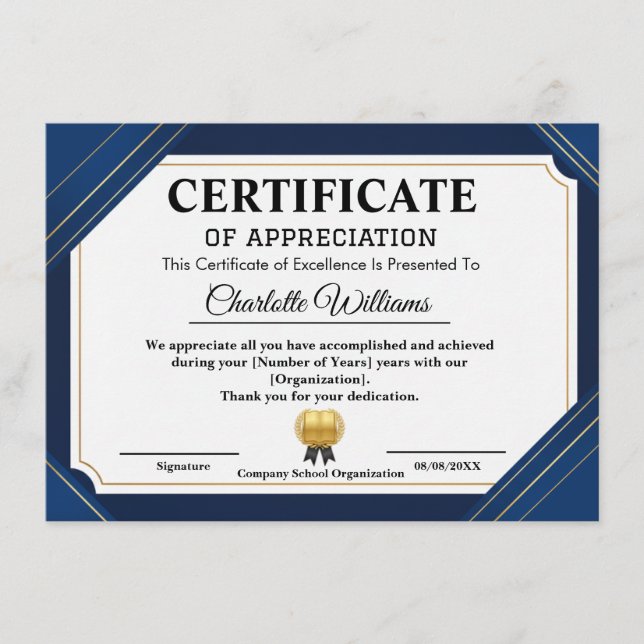 Certificat professionnel de reconnaissance Bleu Or (Devant)