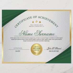 Certificat professionnel Emerald Green & Gold