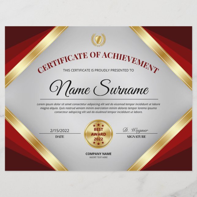 Certificat professionnel Prix d'excellence (Devant)