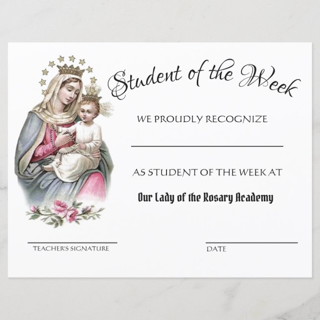 Certificat scolaire catholique (Devant)