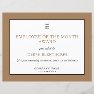 Certificat simple d'employé typographique du mois