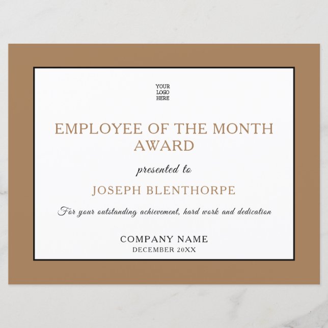 Certificat simple d'employé typographique du mois (Devant)
