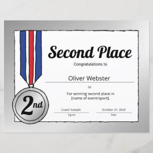 Certificat sportif de 2e place