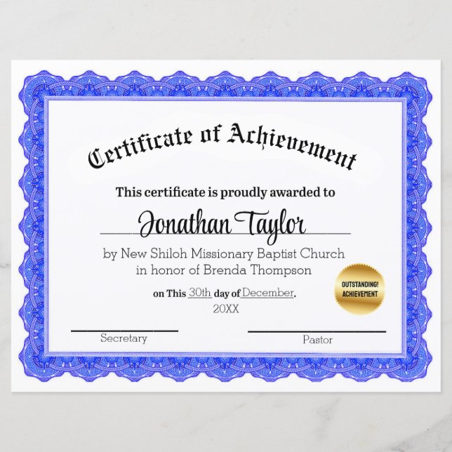 Certificat traditionnel de bourse d'études (Devant)