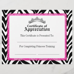 Certificat Zèbre Féminin Dentelle Rose et Diadème