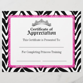 Certificat Zèbre Féminin Dentelle Rose et Diadème