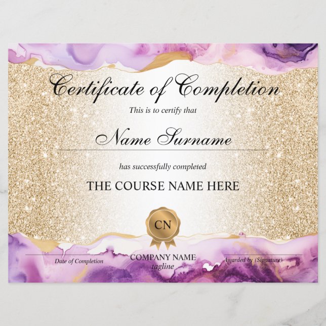 Certificate of Completion Award Course Beauty (Devant)