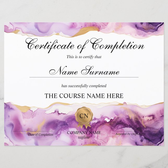 Certificate of Completion Award Course Beauty (Devant)
