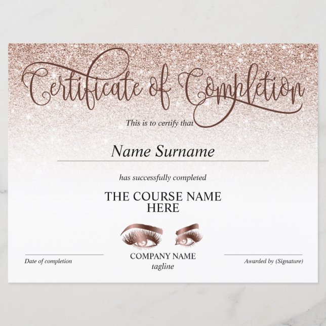 Certificate of Completion Award lashes course (Devant)