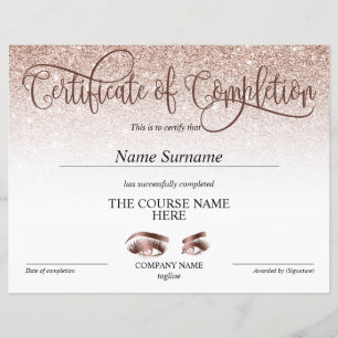 Certificate of Completion Award lashes course