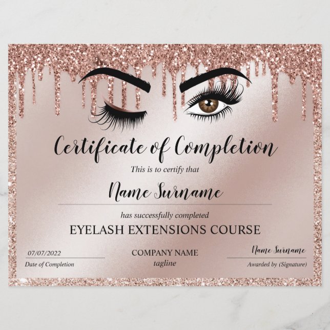 Certificate of Completion Award lashes course (Devant)