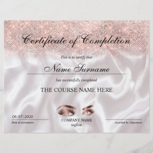 Certificate of Completion Award lashes course