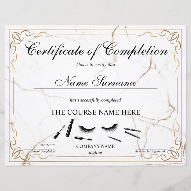 Certificate of Completion Award lashes course (Devant)