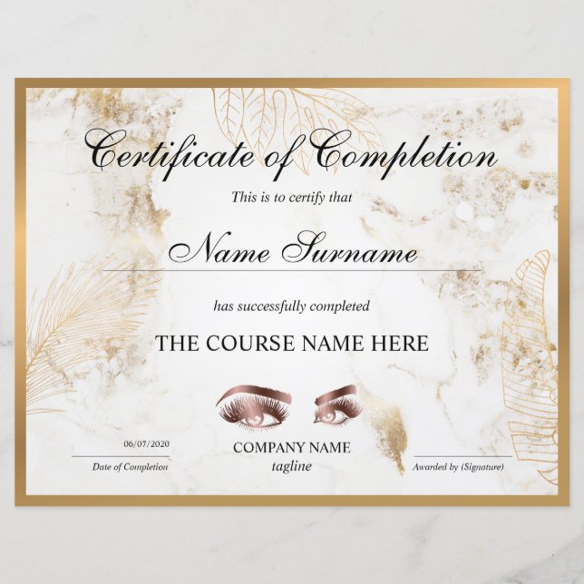 Certificate of Completion Award lashes course (Devant)