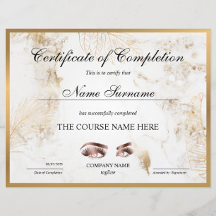 Certificate of Completion Award lashes course