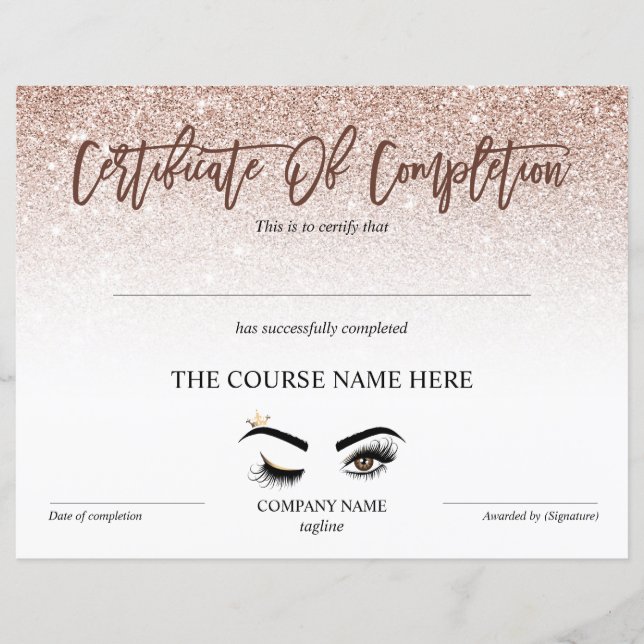 Certificate of Completion Award lashes course (Devant)