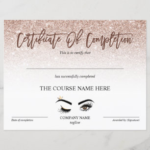 Certificate of Completion Award lashes course
