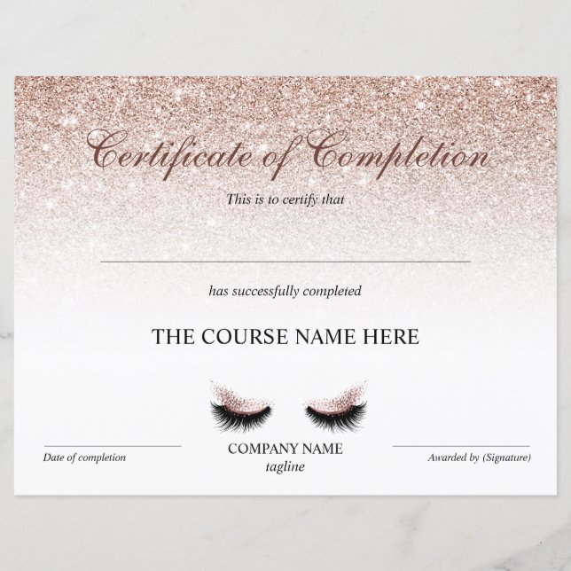 Certificate of Completion Award lashes course (Devant)