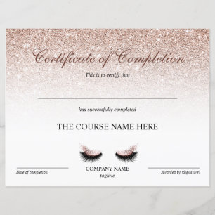 Certificate of Completion Award lashes course