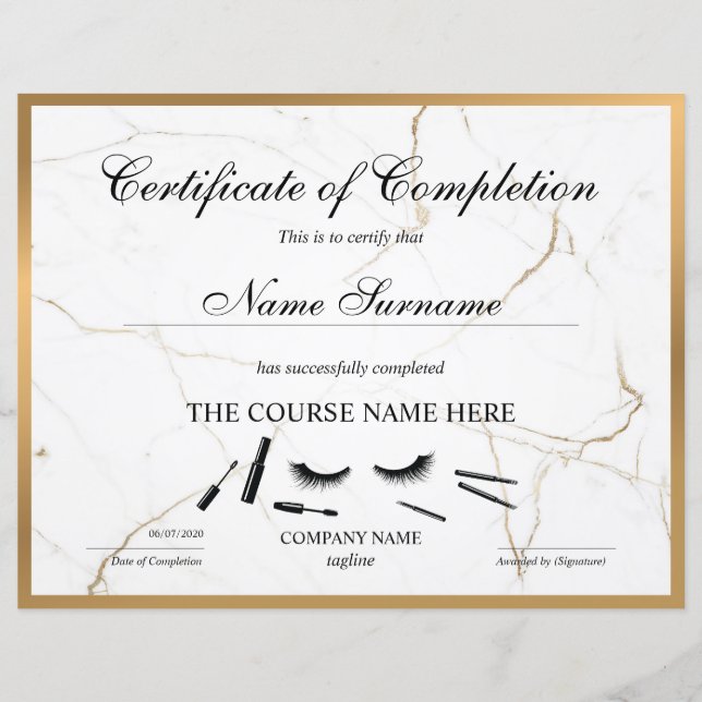 Certificate of Completion Award lashes course (Devant)