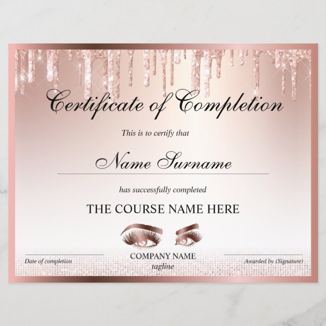 Certificate of Completion Award lashes course (Devant)