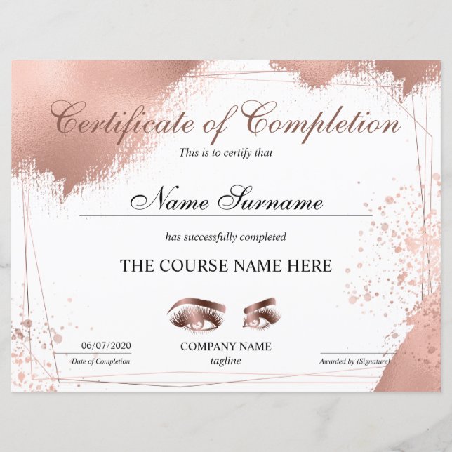 Certificate of Completion Award lashes course (Devant)