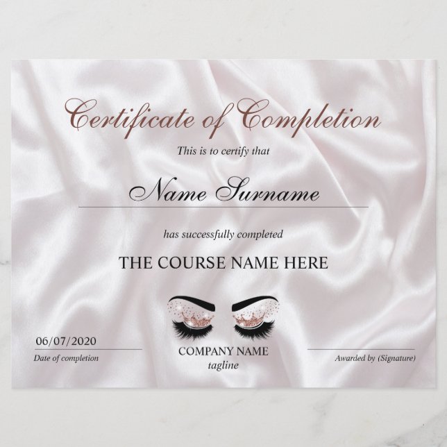 Certificate of Completion Award lashes course (Devant)