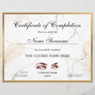 Certificate of Completion Award lashes course