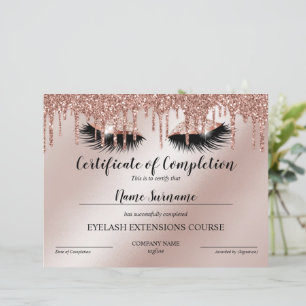 Certificate of Completion Award lashes course