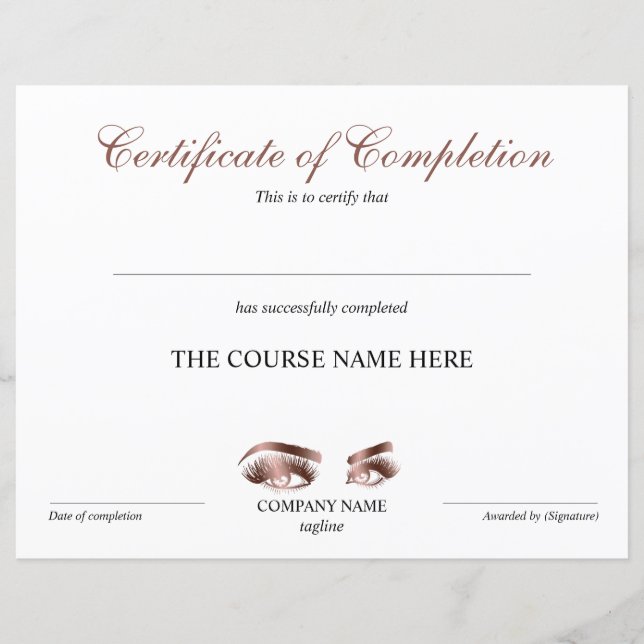Certificate of Completion Award lashes course (Devant)
