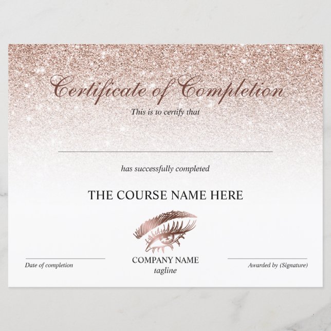 Certificate of Completion Award lashes course (Devant)