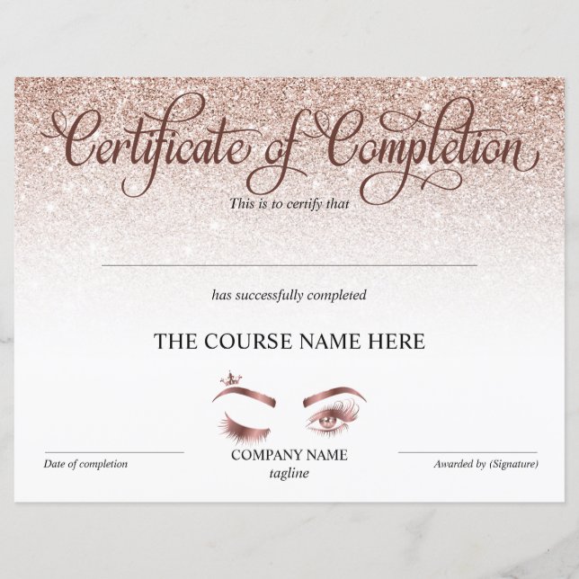Certificate of Completion Award lashes course (Devant)