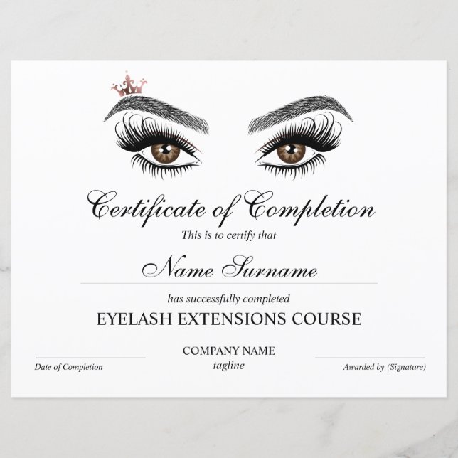 Certificate of Completion Award lashes course (Devant)