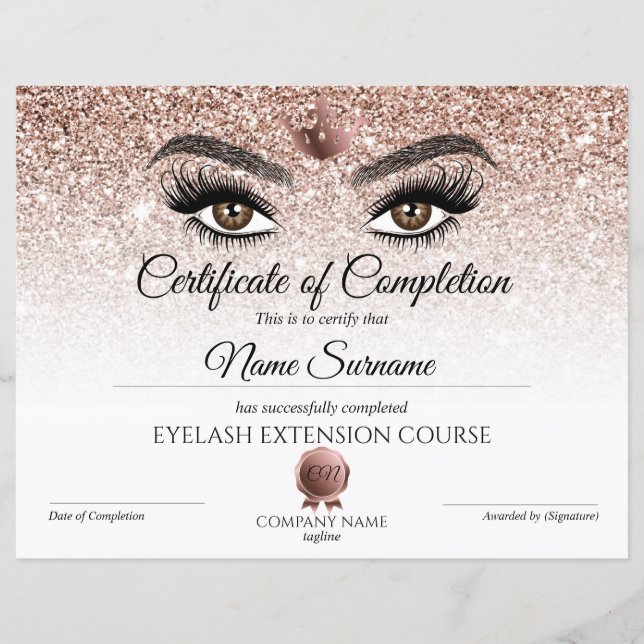 Certificate of Completion Award lashes course (Devant)