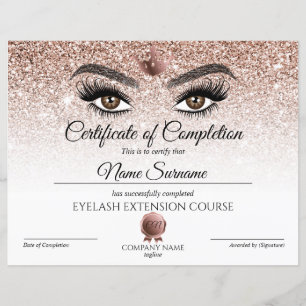 Certificate of Completion Award lashes course