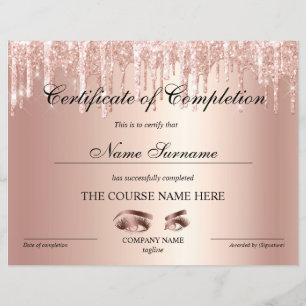 Certificate of Completion Award lashes course
