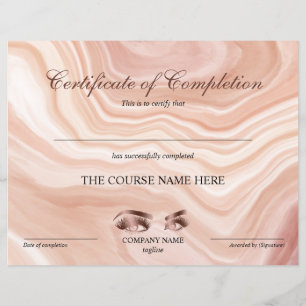 Certificate of Completion Award lashes course