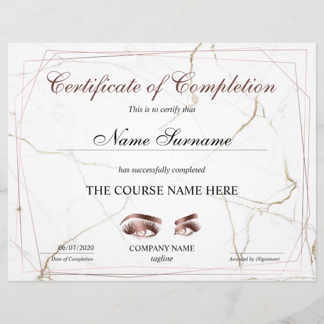 Certificate of Completion Award lashes course (Devant)
