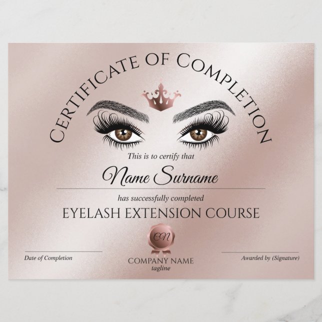 Certificate of Completion Award lashes course (Devant)