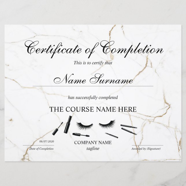 Certificate of Completion Award lashes course (Devant)